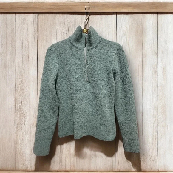 Kashwere Womens Size S Light Teal Chenilla Soft Plush Weave Quarter Zip Sweater - Picture 1 of 7